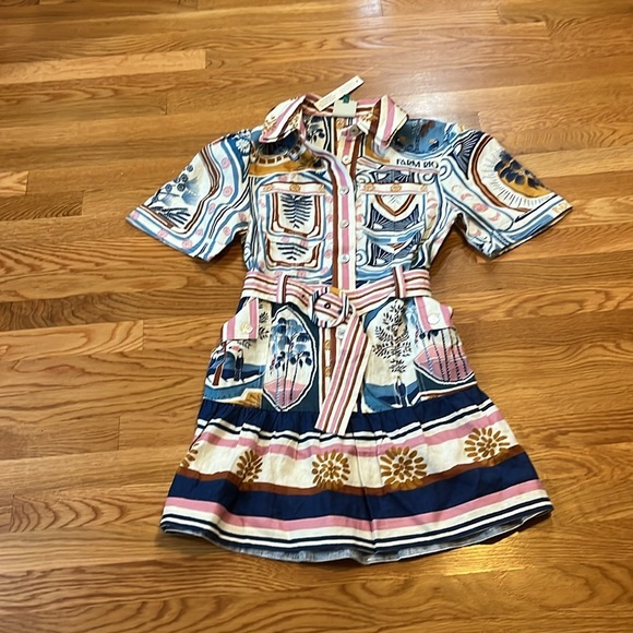 FARM Rio Cerrado Short-Sleeve Belted Linen Mini Dress Size Small NWT - Picture 6 of 15